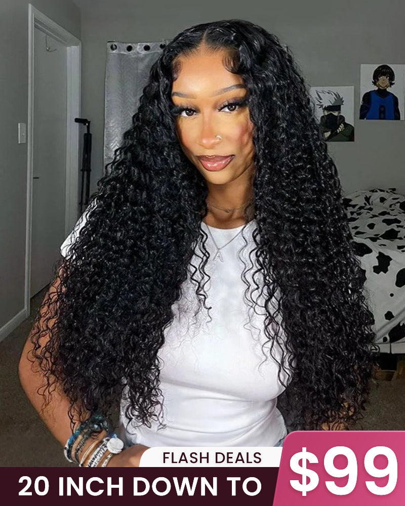 【Flash Sale】Glueless 4x4 Deep Wave Lace Wig Natural Black - Luxurious Curly Human Hair Wigs