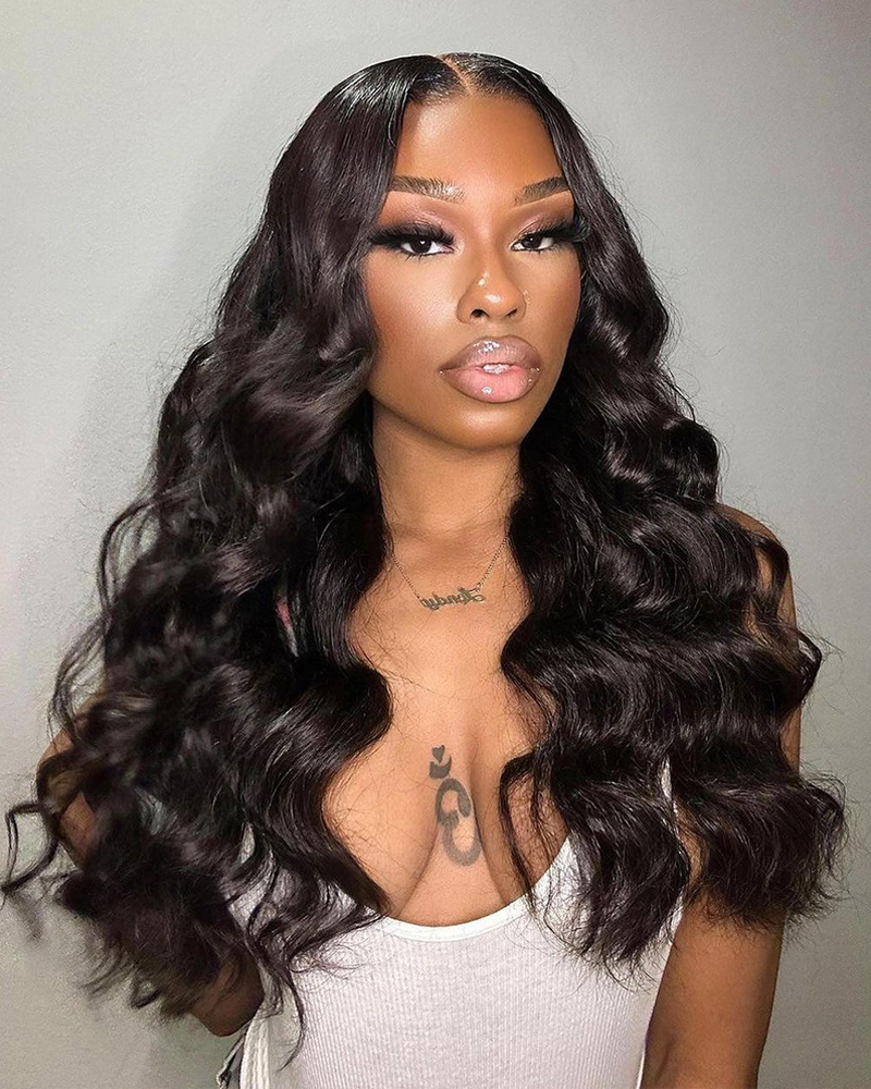 Loose Wave Natural Black 4x4 Lace Glueless Human Hair Wigs