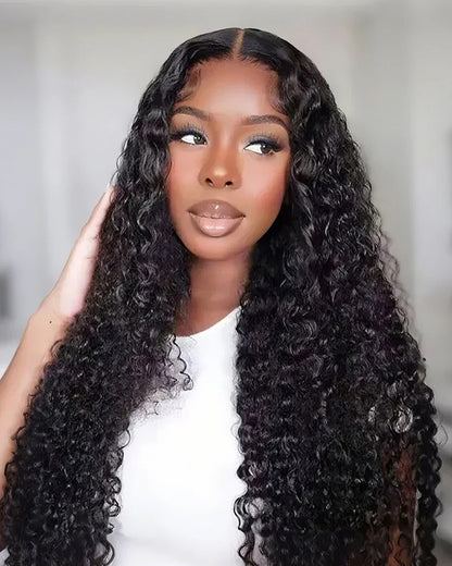 4x4 Glueless Lace Water Wave Lace Closure Natural Black Human Hair Wig