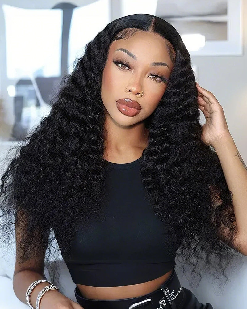 4x4 Glueless Lace Water Wave Lace Closure Natural Black Human Hair Wig