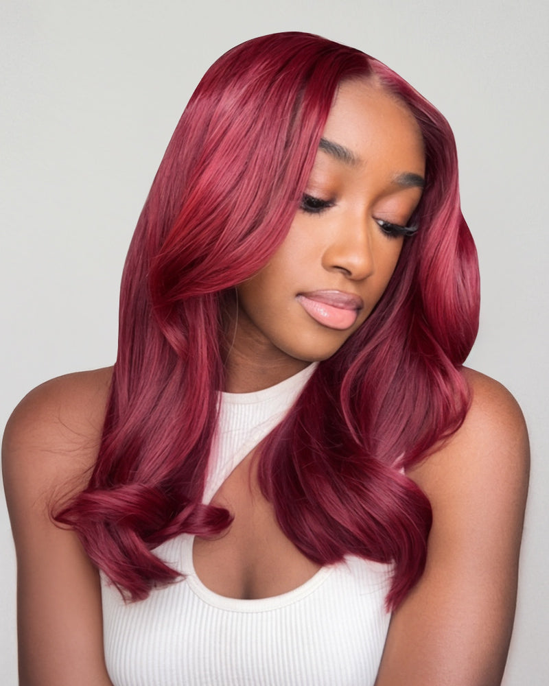 【Limited Design】Burgundy Red 99J Color Straight Glueless 6x5 Pre-Cut Lace Human Hair Wig