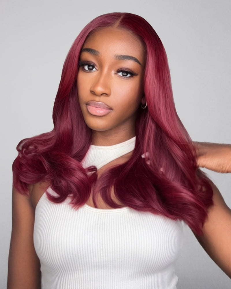 【Limited Design】Burgundy Red 99J Color Straight Glueless 6x5 Pre-Cut Lace Human Hair Wig