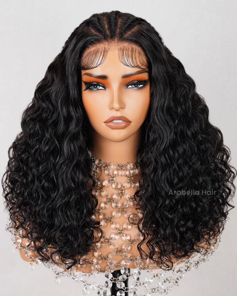 【Limited Design】Halo Braided Ocean Wave Glueless 6x5 Pre-Cut Lace Wig Pre-Braid Natural Black Human Hair Wigs