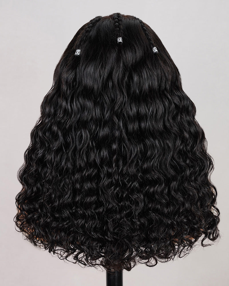 【Limited Design】Halo Braided Ocean Wave Glueless 6x5 Pre-Cut Lace Wig Pre-Braid Natural Black Human Hair Wigs