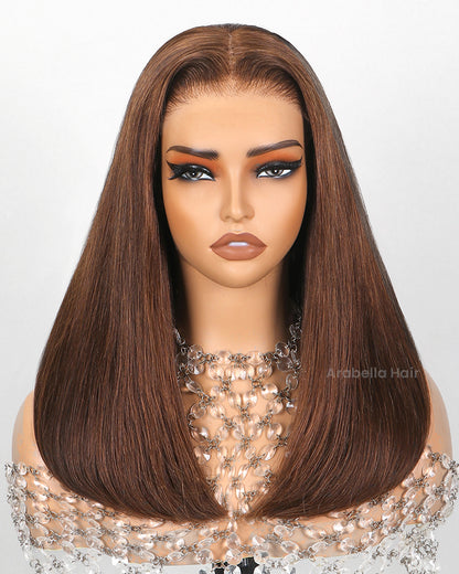 【Limited Design】Dark Brown Colored Straight Glueless 6x5 Pre-Cut Lace Human Hair Wigs