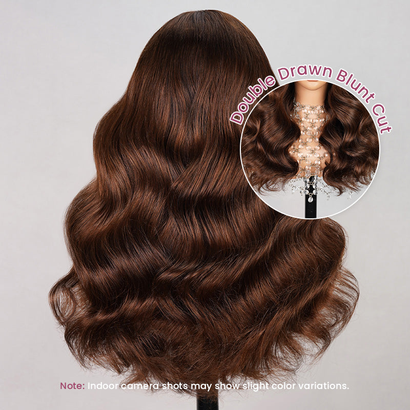 【Limited Design】Dark Brown Colored Blowout In Wavy Style Glueless 6x5 Pre-Cut Lace Easy-Wear Wig Human Hair Wigs