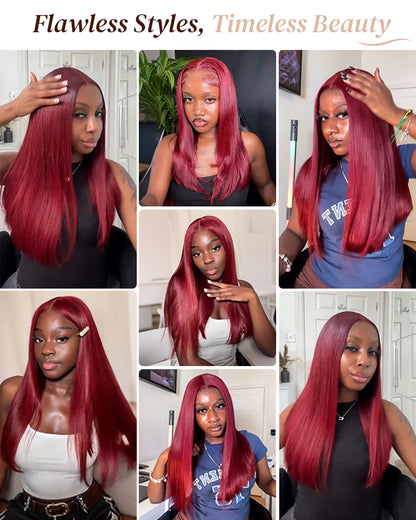 【Limited Design】Burgundy Red 99J Color Straight Glueless 6x5 Pre-Cut Lace Human Hair Wig