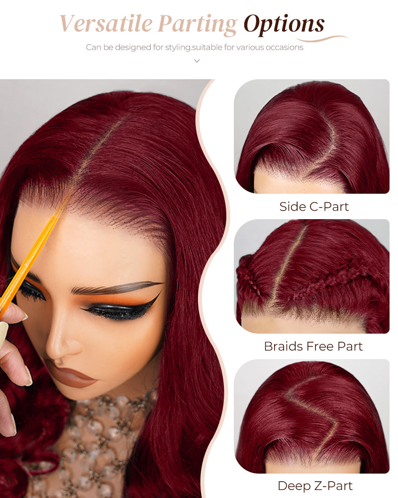 【Limited Design】Burgundy Red 99J Color Straight Glueless 6x5 Pre-Cut Lace Human Hair Wig