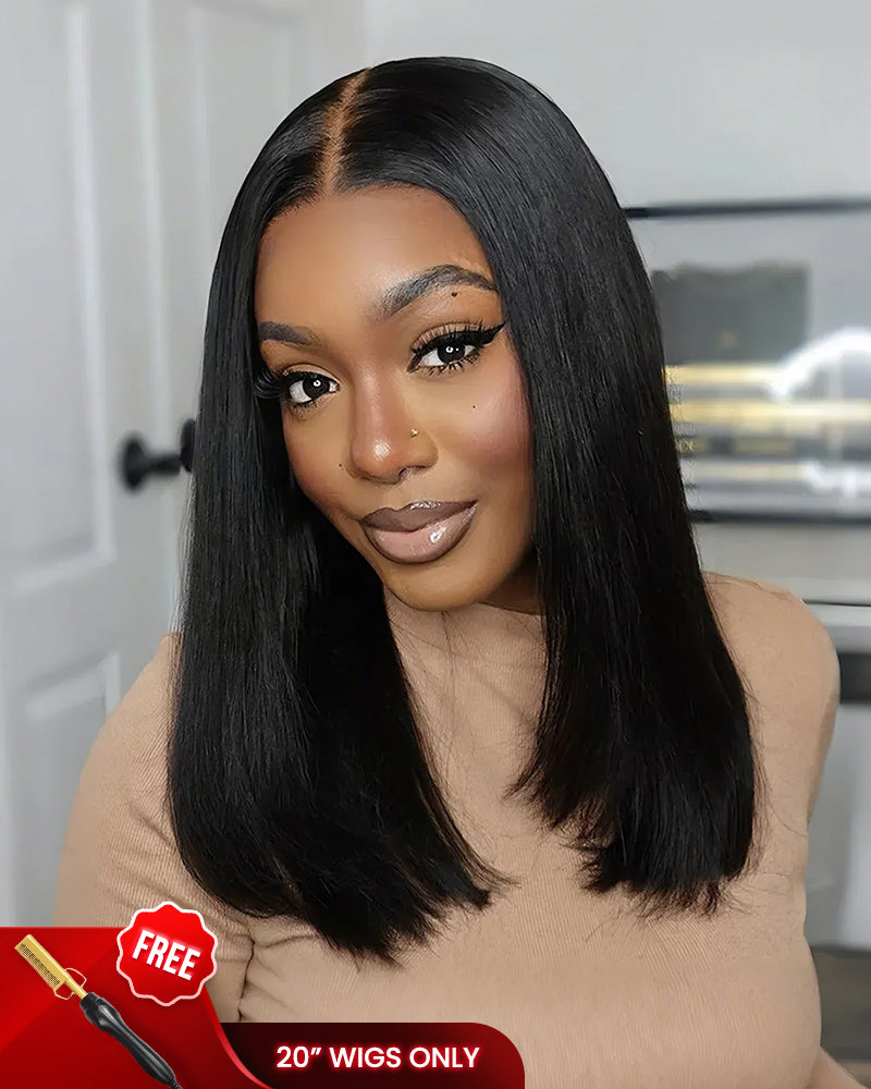 【Limited Design】Easy-Wear Glueless 6x5 Pre-Cut Lace Straight Wig With Bleached Knots - Human Hair In Natural Black With Color Choices