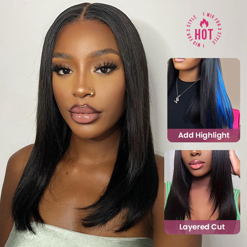 【Limited Design】Easy-Wear Glueless 6x5 Pre-Cut Lace Straight Wig With Bleached Knots - Human Hair In Natural Black With Color Choices