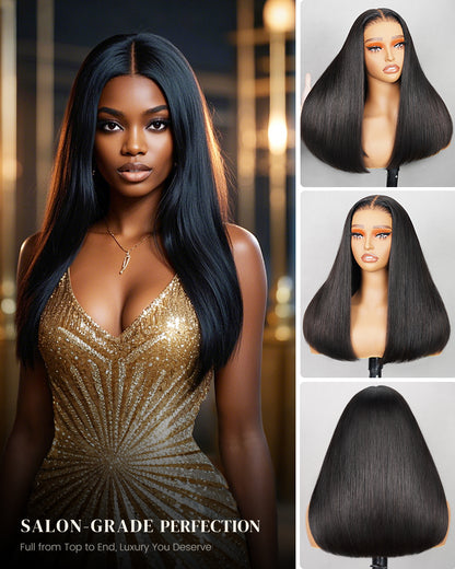 【Limited Design】Easy-Wear Glueless 6x5 Pre-Cut Lace Straight Wig With Bleached Knots - Human Hair In Natural Black With Color Choices