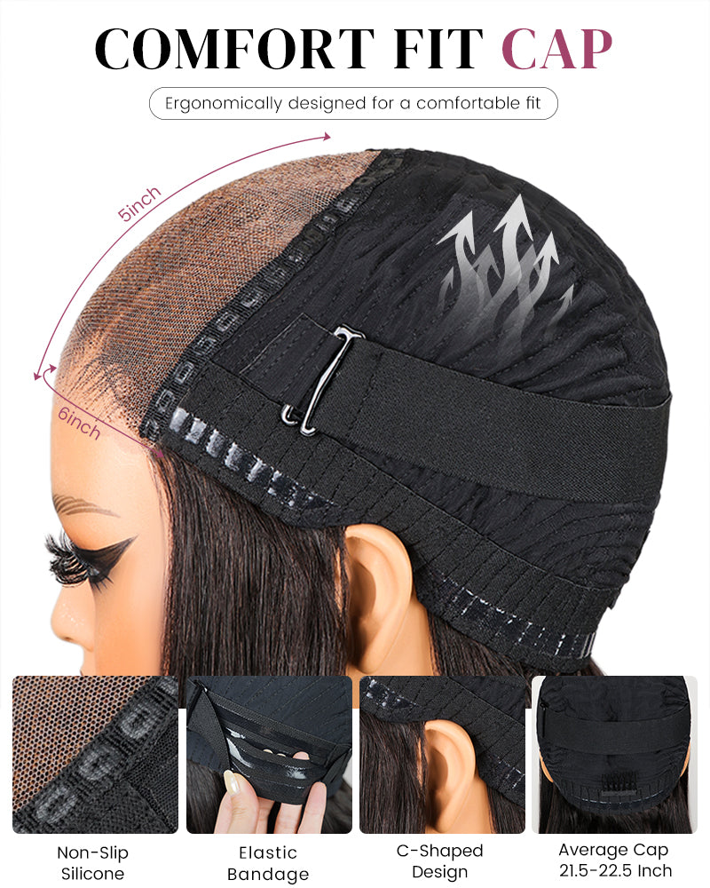 【Limited Design】Easy-Wear Glueless 6x5 Pre-Cut Lace Straight Wig With Bleached Knots - Human Hair In Natural Black With Color Choices