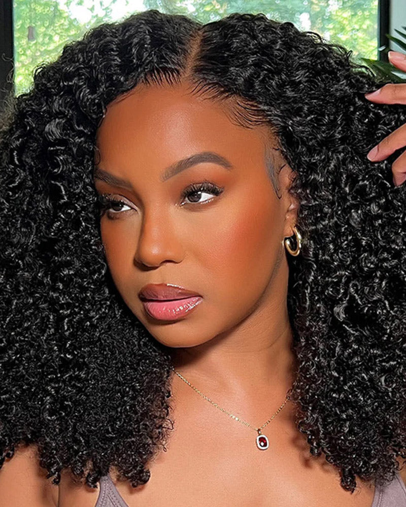 【Limited Design】Double Drawn Special Kinky Curl 6-inch Deep Lace Easy-Wear Curly 3D Cap Pre-Plucked Natural Black Human Hair Wigs