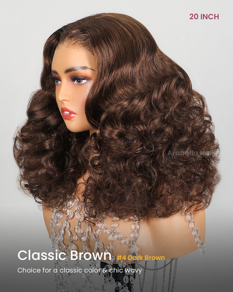 【Limited Design】Drak Brown Double Drawn Wavy Style Glueless 6x5 Pre-Cut Lace Human Hair Wigs