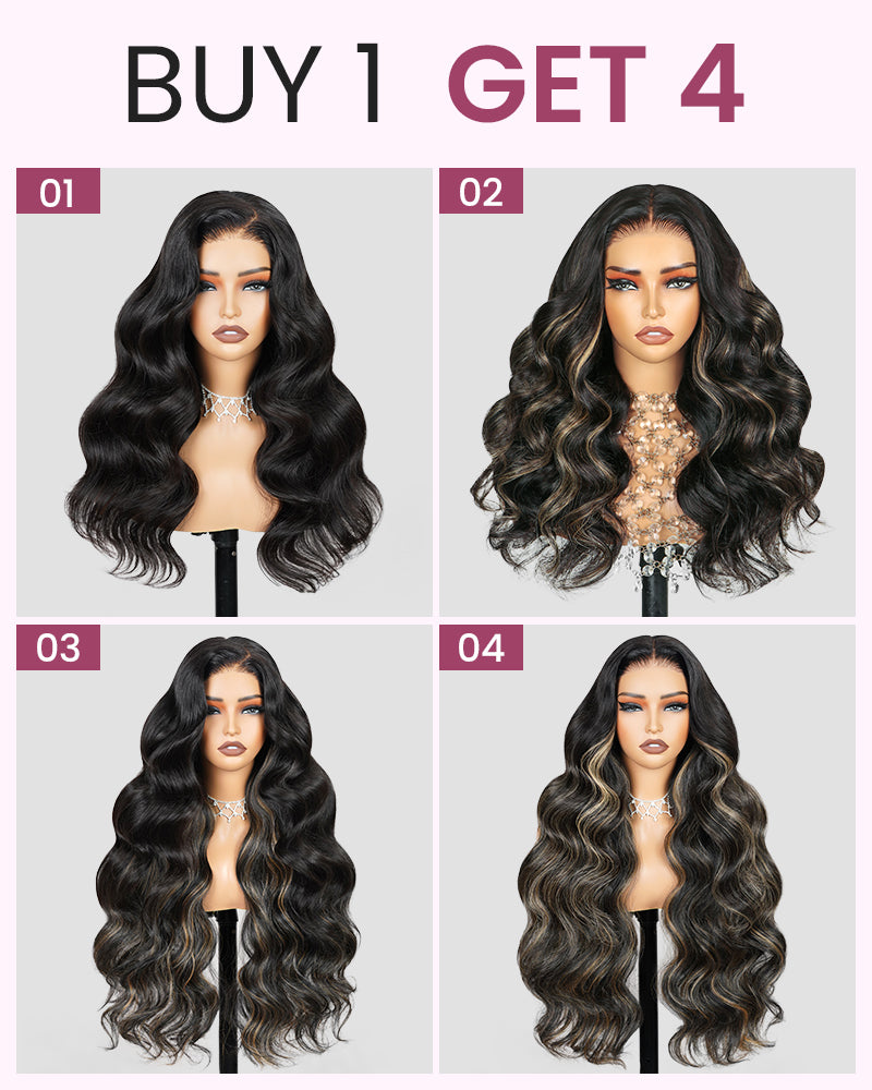 ZIP&amp;Mix-All Wigs | Body Wave Natural Black Glueless 6x5 Pre-Cut Lace Wig With Optional Replaceable Tops