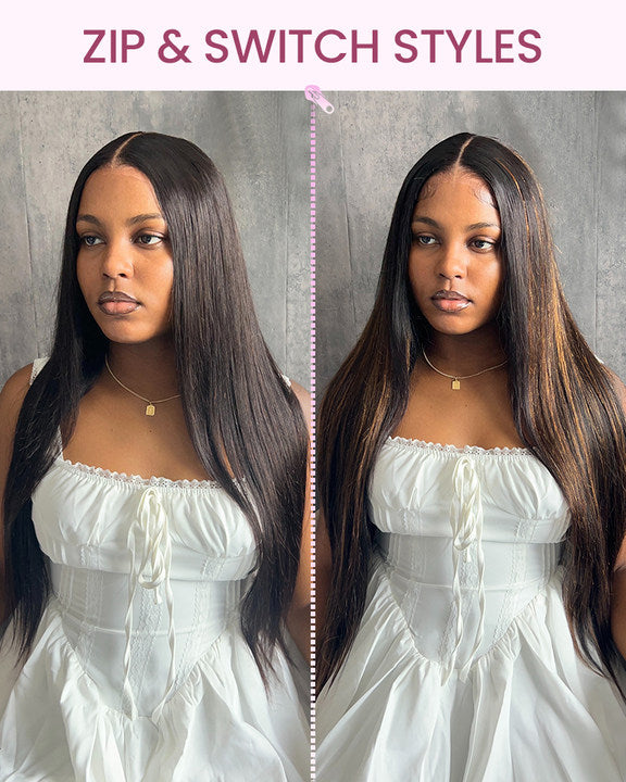 [VIP EXCLUSIVE] ZIP&amp;Mix-All Wigs | Straight Natural Black Glueless 6x5 Pre-Cut Lace Wig With Optional Replaceable Tops