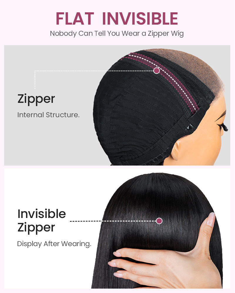 ZIP&amp;Mix-All Wigs | Straight Natural Black Glueless 6x5 Pre-Cut Lace Wig With Optional Replaceable Tops