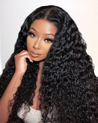 Water Wave 4x4 Lace Closure Glueless Natural Black Human Hair Wigs