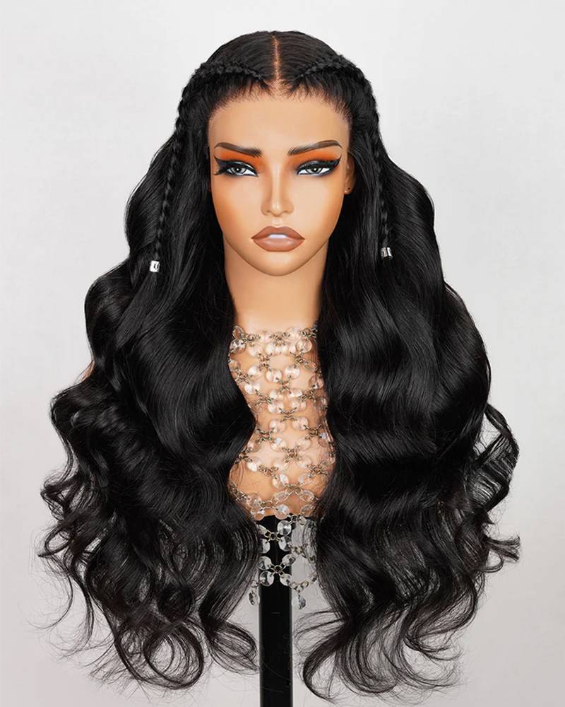 Pre-Braid Body Wave Natural Black 13x4 Lace Front Human Hair Wig