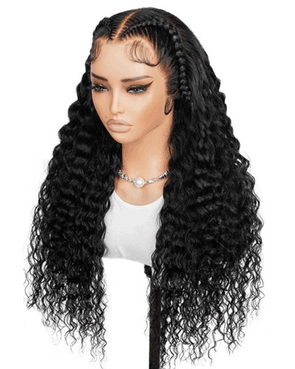 Halo Braided Water Wave Natural Black 13x4 Lace Front Human Hair Wig