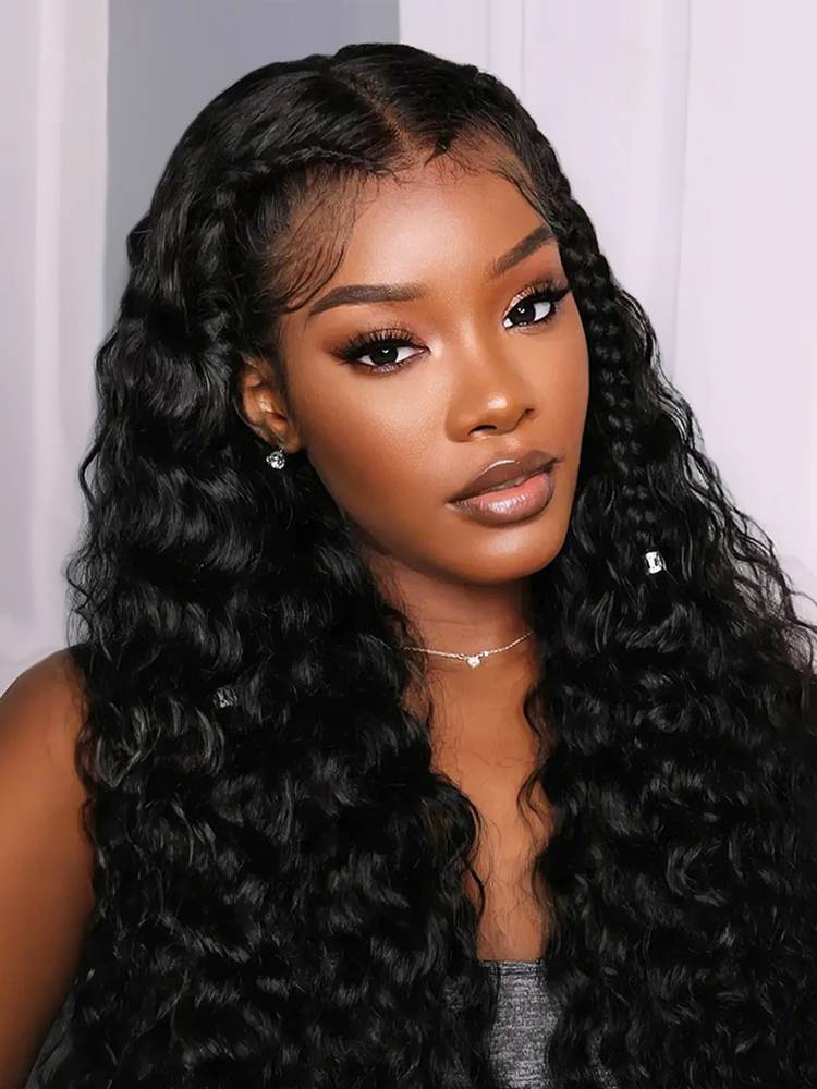 Halo Braided Water Wave Natural Black 13x4 Lace Front Human Hair Wig