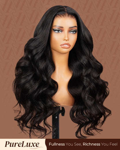 Pure-Luxe™ Body Wave Natural Black Easy Wear Glueless 13x6 Ultra-Dense Human Hair Wig Pre-Cut Lace