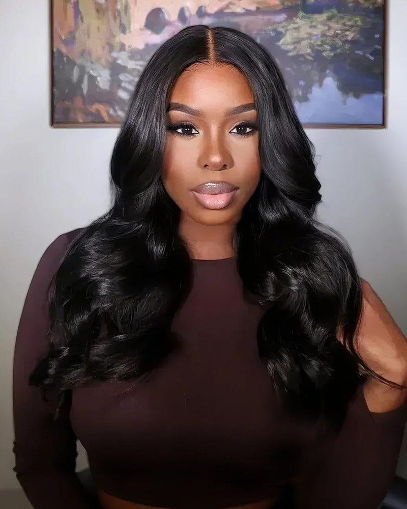 Body Wave Natural Black T-Part Lace Front Human Hair Wigs