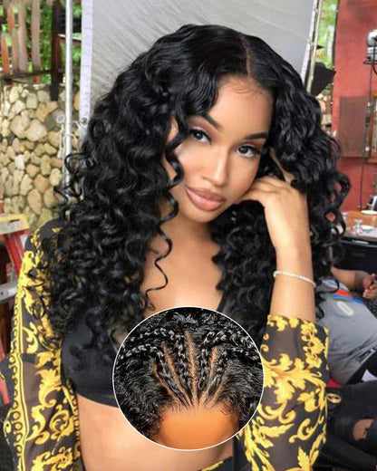 Wand Curls Natural Black 6x5 Pre-Cut Lace Glueless Human Hair Wigs