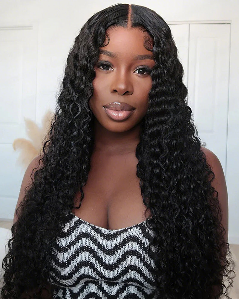 360 Lace Frontal Deep Wave Natural Black Human Hair Wig Free Part ...