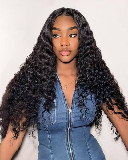 Deep Wave Natural Black Curly Glueless 4x4 Lace Human Hair Wigs