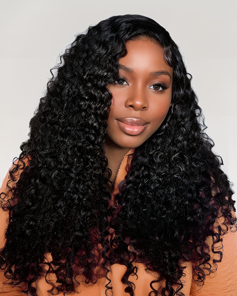 Jerry Curly Natural Black 6x5 Pre-cut Lace Closure Glueless Human Hair Wig Middle Part