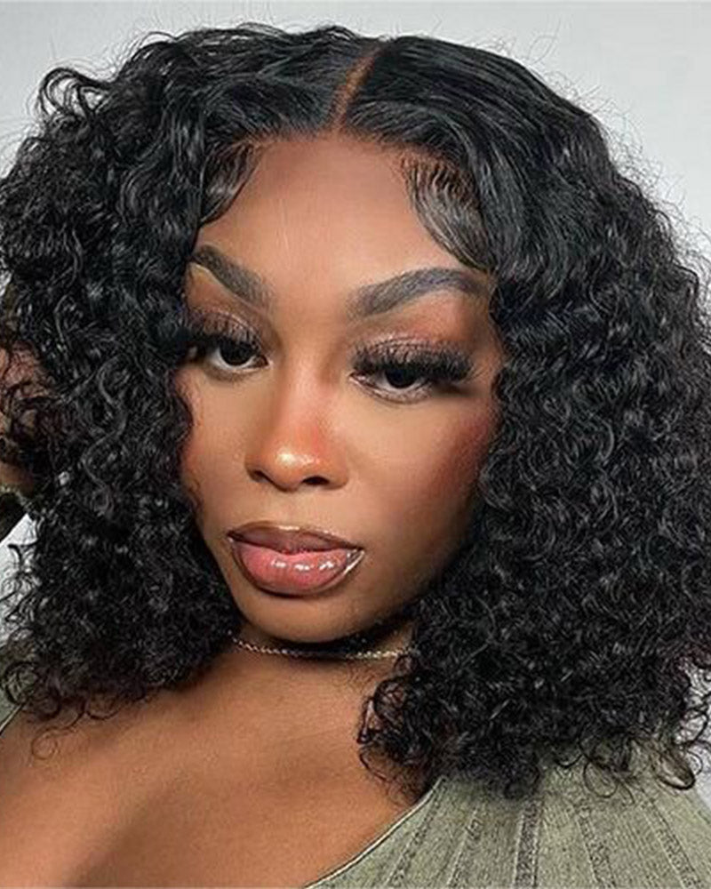 Jerry Curly Natural Black Easy-Wear Glueless 6x5 Pre-Cut Lace Closure Human Hair Wig