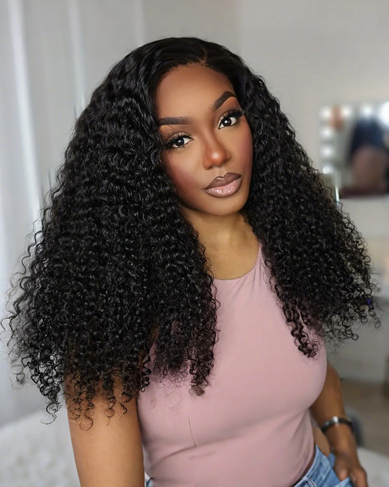 Jerry Curly Natural Black 13x4 Glueless Lace Front Human Hair Wig