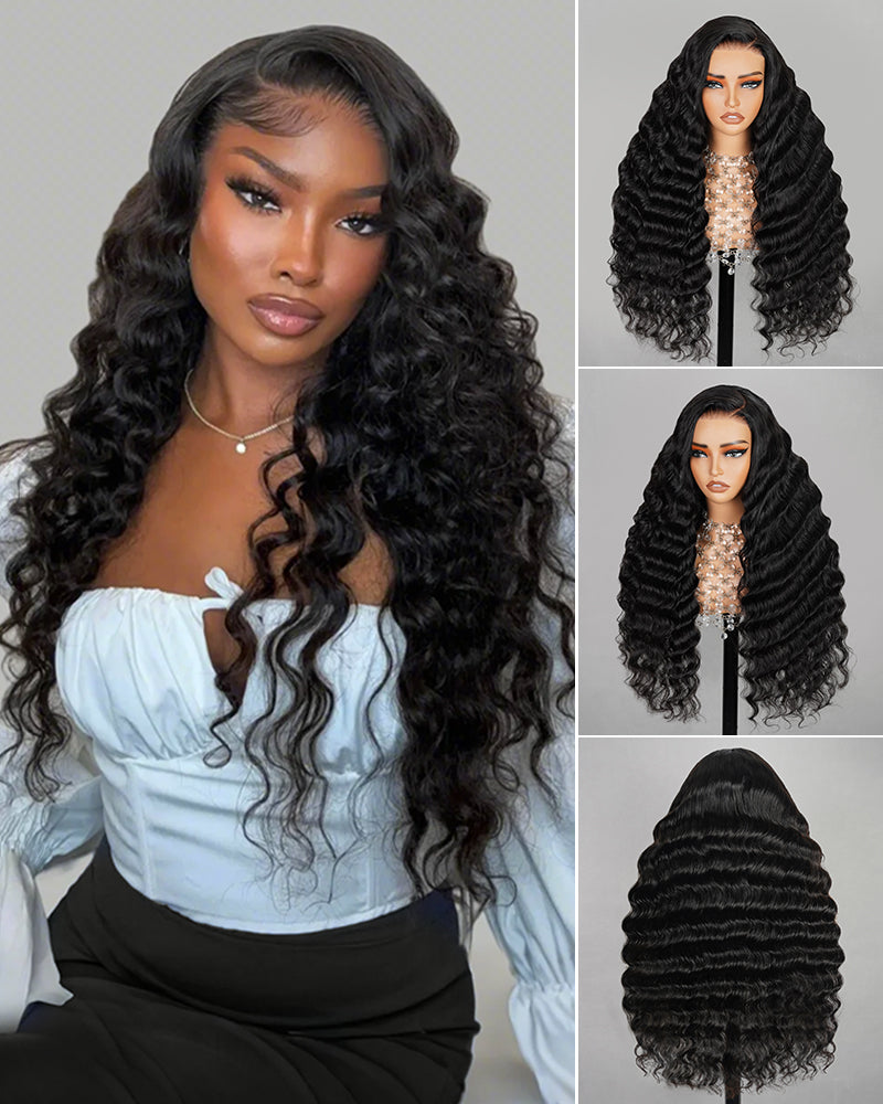 Loose Wave Natural Black 13x4/6x5 Lace Front Human Hair Wig with Breathable Cap Free Parting