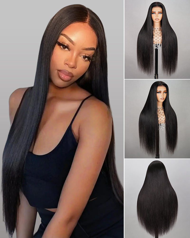 Silky Straight Natural Black 13x4/6x5 Pre-Cut Lace Front Human Hair Wig