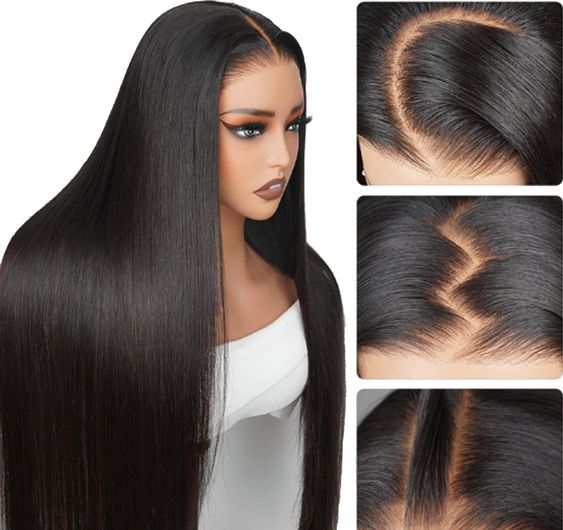 5x5 Pre-Cut Lace Closure Glueless Easy-Wear Wigs Straight Pre-Bleached Knots Natural Black Human Hair