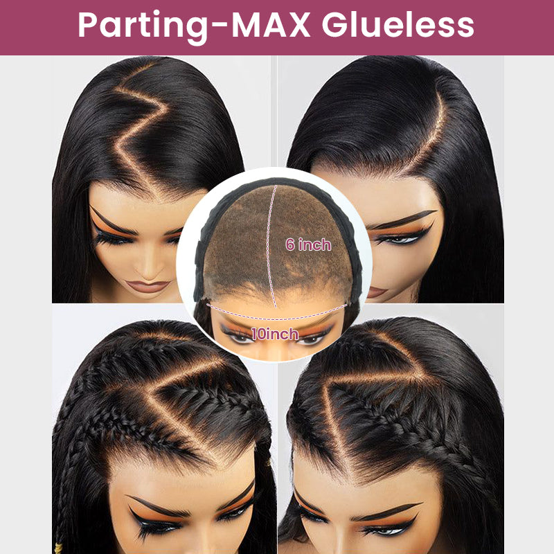 10x6 Parting Max Lace Water Wave Easy-Wear Lace Frontal Mini Knots Natural Black Human Hair Wigs