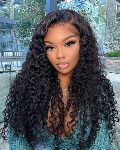 Halo Braided Water Wave Natural Black 13x4 Lace Front Human Hair Wig