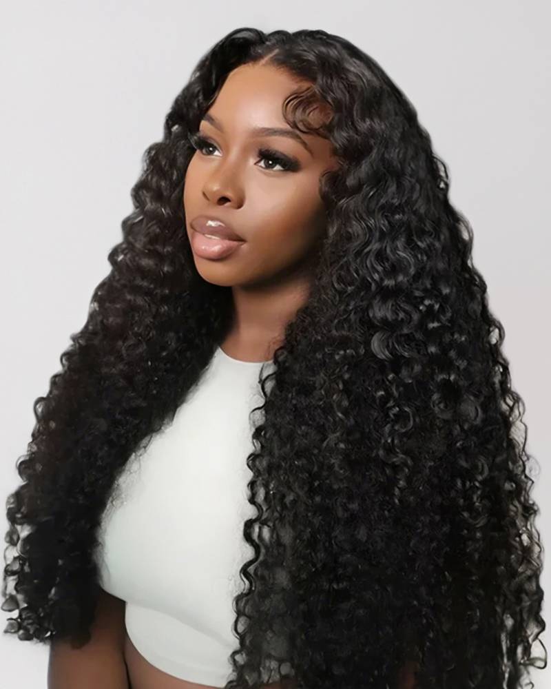 Water Wave Natural Black Curly 13x6 Lace Frontal Human Hair Wig