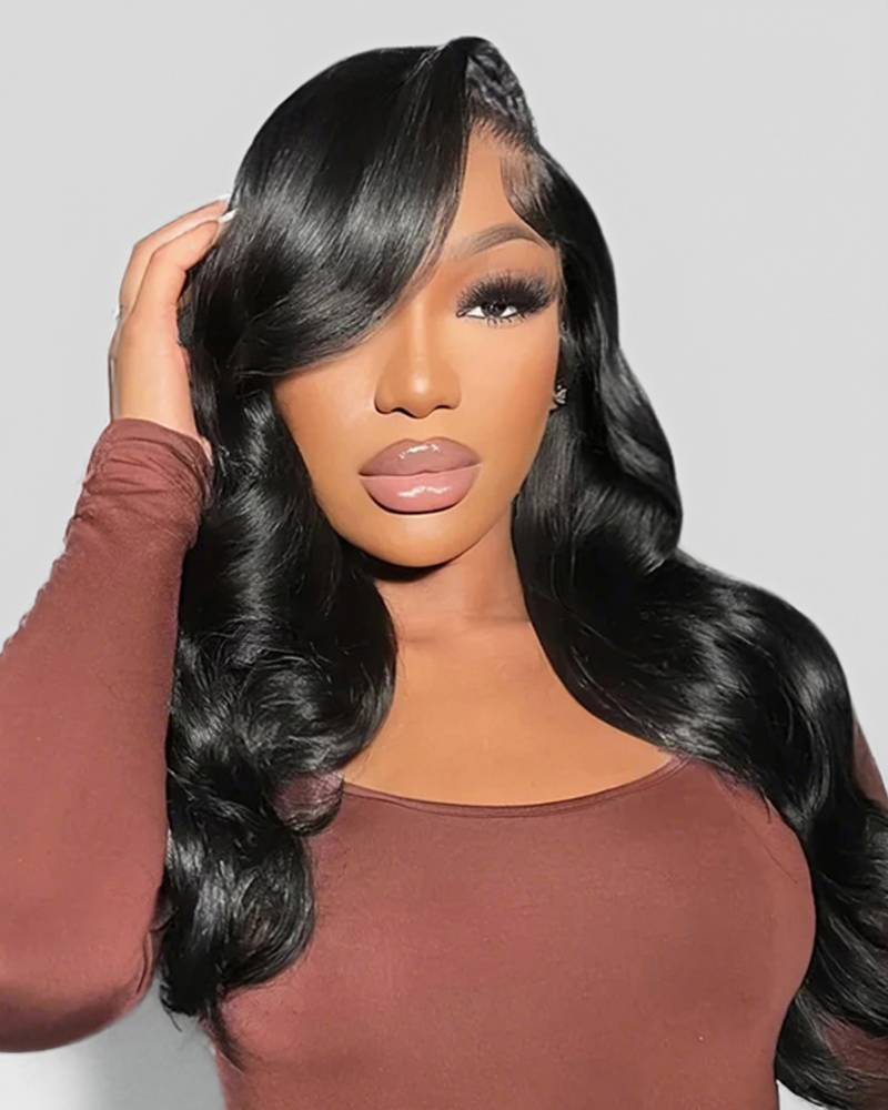 Blowout In Wavy Natural Black Glueless 6x5 Pre-Cut Lace Human Hair Wigs