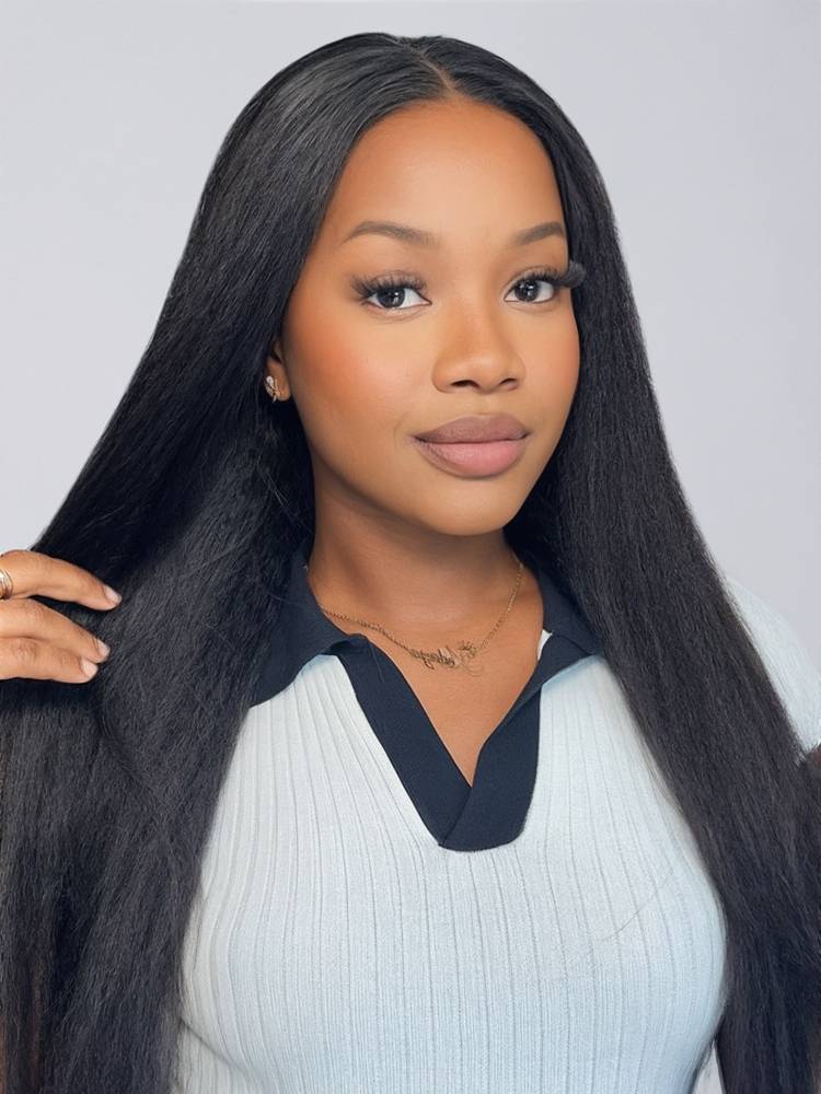 Yaki Straight Natural Black 13x4 Lace Front Human Hair Wigs Free Part