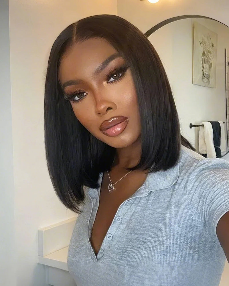 5x5 Lace Closure Straight/Curly Bob Wig Natural Black Human Hair Wigs