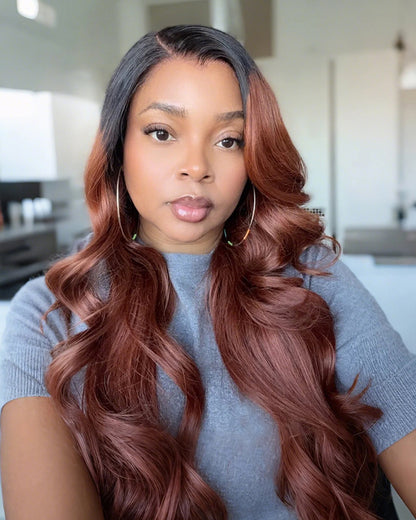 Ombre Cinnamon Brown Colored Loose Body Wave  Glueless Pre-Cut 6x5 Lace Human Hair Wig