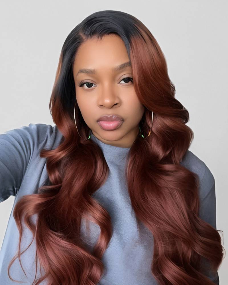 Ombre Cinnamon Brown Colored Loose Body Wave  Glueless Pre-Cut 6x5 Lace Human Hair Wig