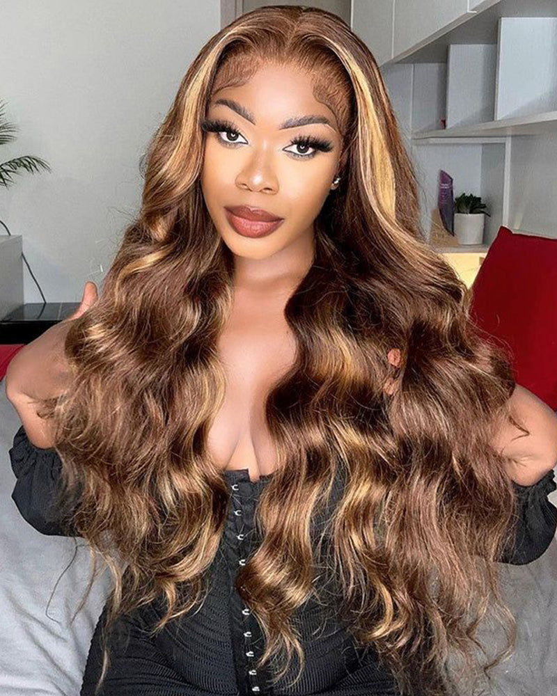 13x4 Lace Front Honey Blonde Piano Highlights Body Wave Human Hair Wigs