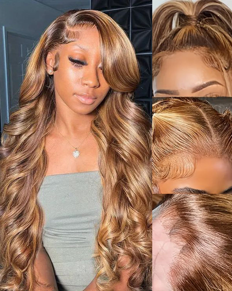 13x4 Lace Front Honey Blonde Piano Highlights Body Wave Human Hair Wigs