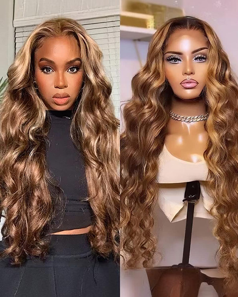 13x4 Lace Front Honey Blonde Piano Highlights Body Wave Human Hair Wigs