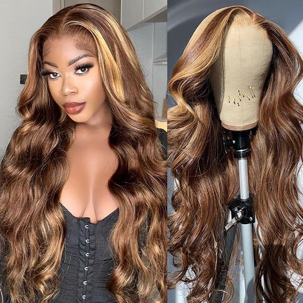 【30&quot; Super Sale】Minimalist Color Series Glueless 13x4 Lace Front Pre-Bleached Knots Blonde and Brown Highlight Colored Body Wave/Straight Human Hair Wig