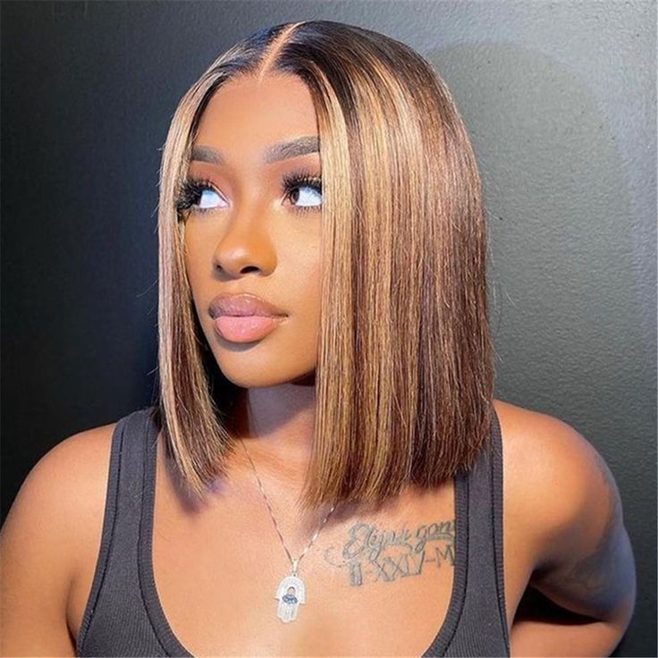 [Clearance Sale] 4x4 Lace Honey Blonde Piano Highlight Colored Straight Short Bob Style Human Hair Wigs