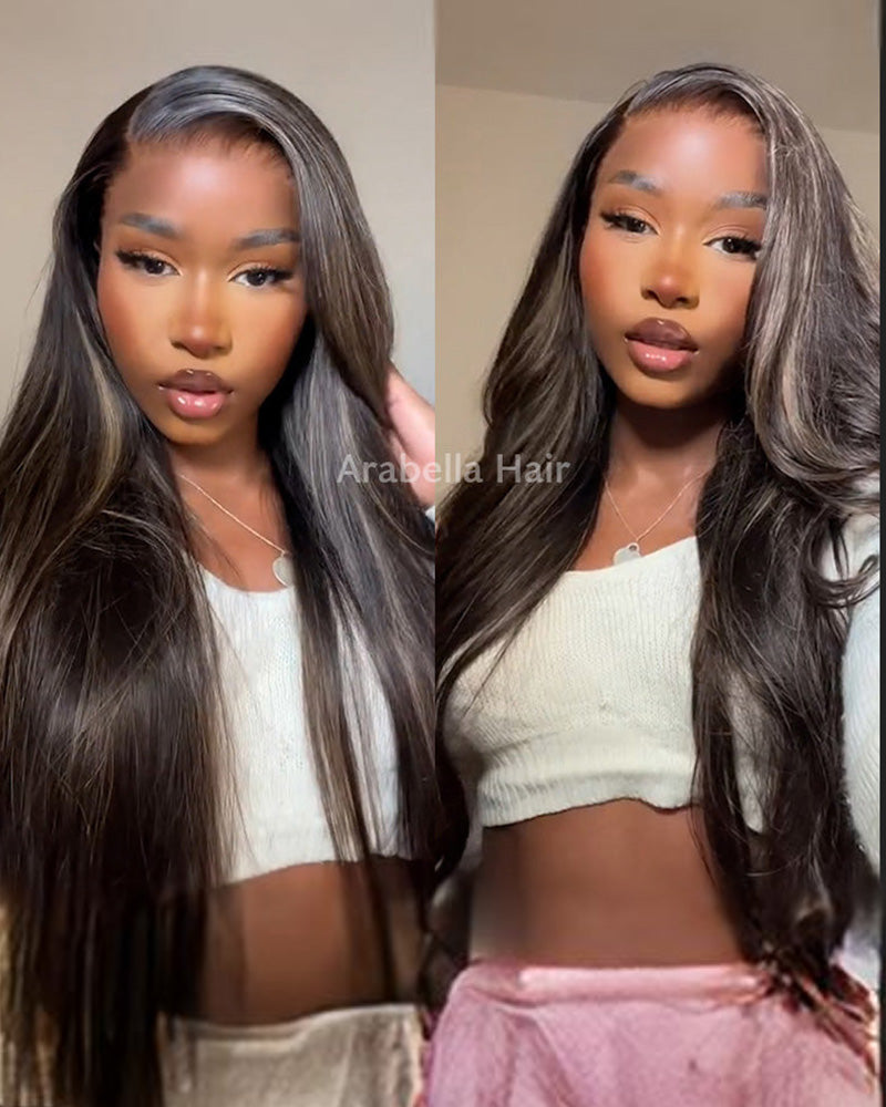 Highlight Gold Sand Colored 13x4 Lace Frontal Pre-Cut Lace Easy-Wear Wigs Body Wave/Straight Natural Hairline Human Hair Wig